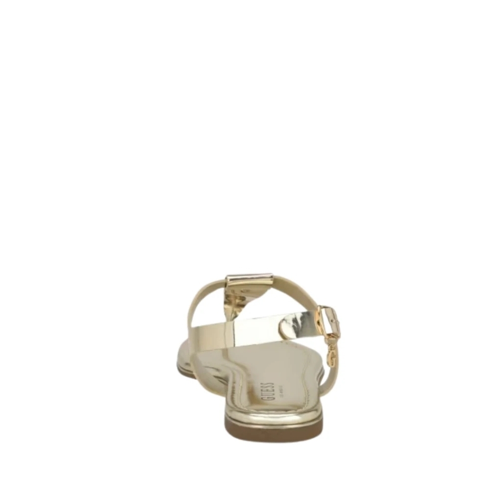 Guess Dorry's T-Strap Gold Women's Charm Logo Ankle Strap Flat Sandals Size 6 - Picture 4 of 13